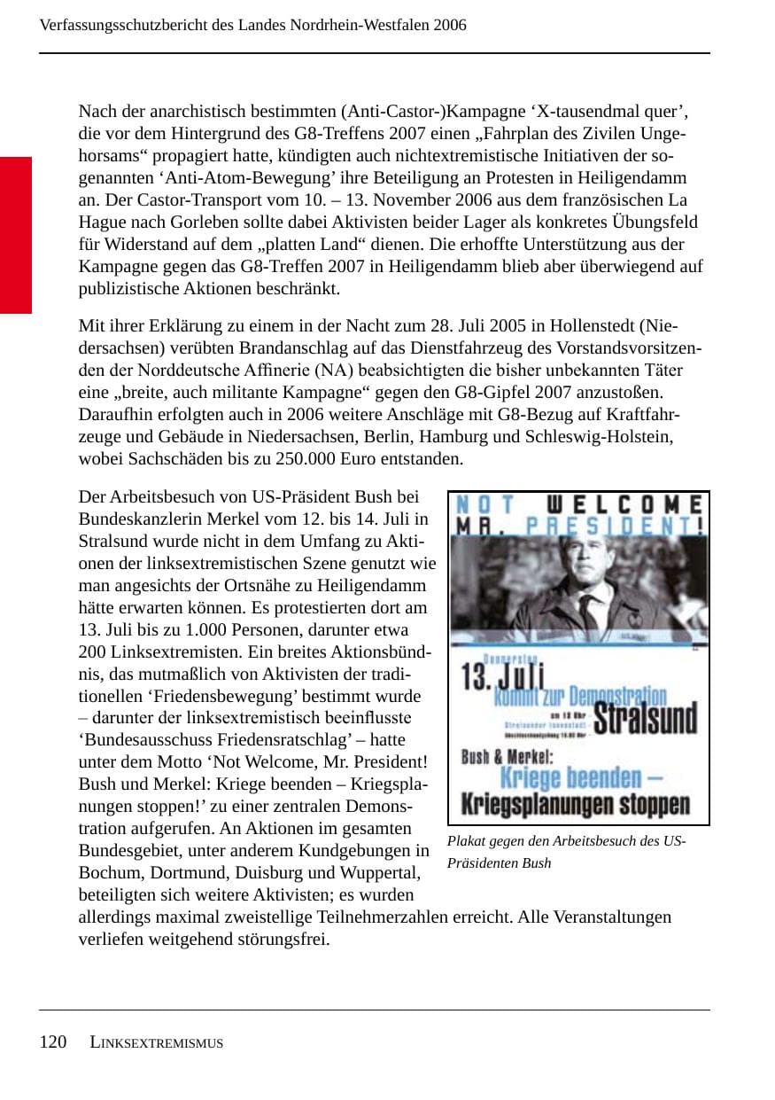 Seite 122 des Verfassungsschutzbericht 2006 Nordrhein-Westfalen