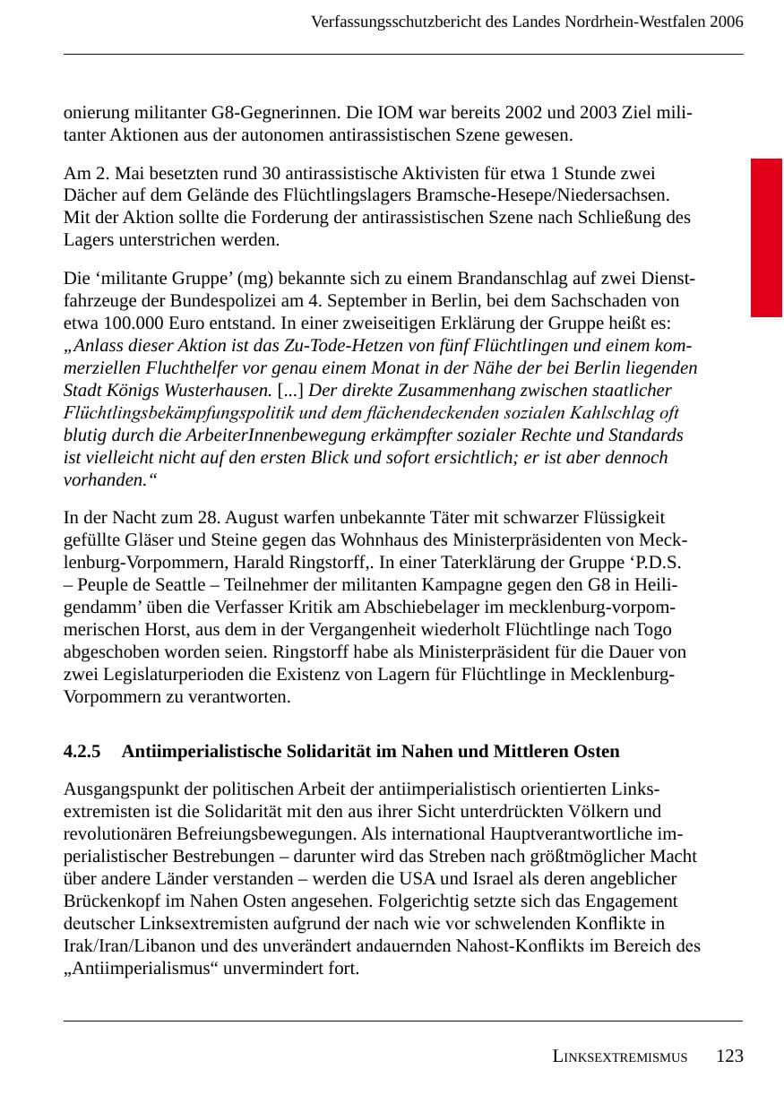 Seite 125 des Verfassungsschutzbericht 2006 Nordrhein-Westfalen