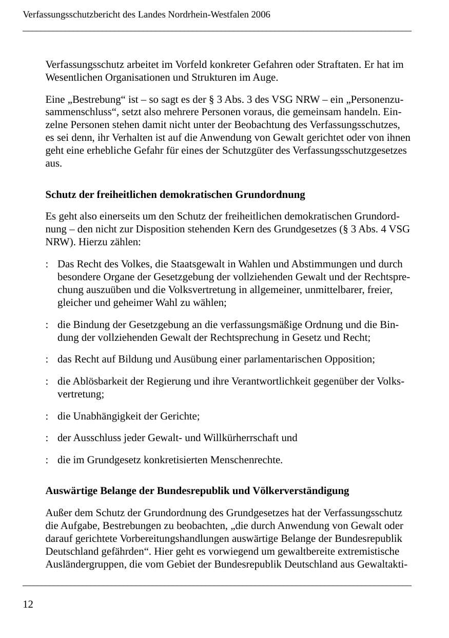 Seite 14 des Verfassungsschutzbericht 2006 Nordrhein-Westfalen
