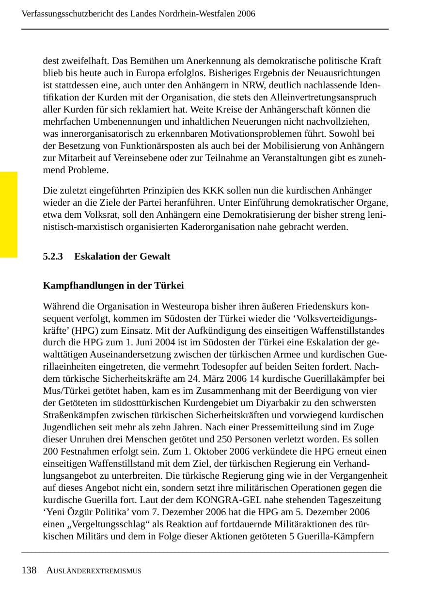 Seite 140 des Verfassungsschutzbericht 2006 Nordrhein-Westfalen