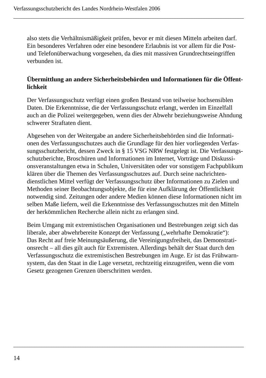 Seite 16 des Verfassungsschutzbericht 2006 Nordrhein-Westfalen