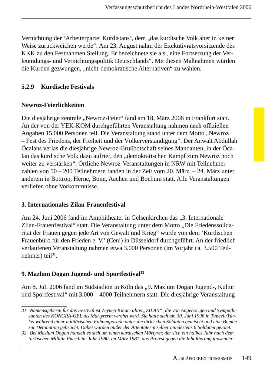 Seite 151 des Verfassungsschutzbericht 2006 Nordrhein-Westfalen