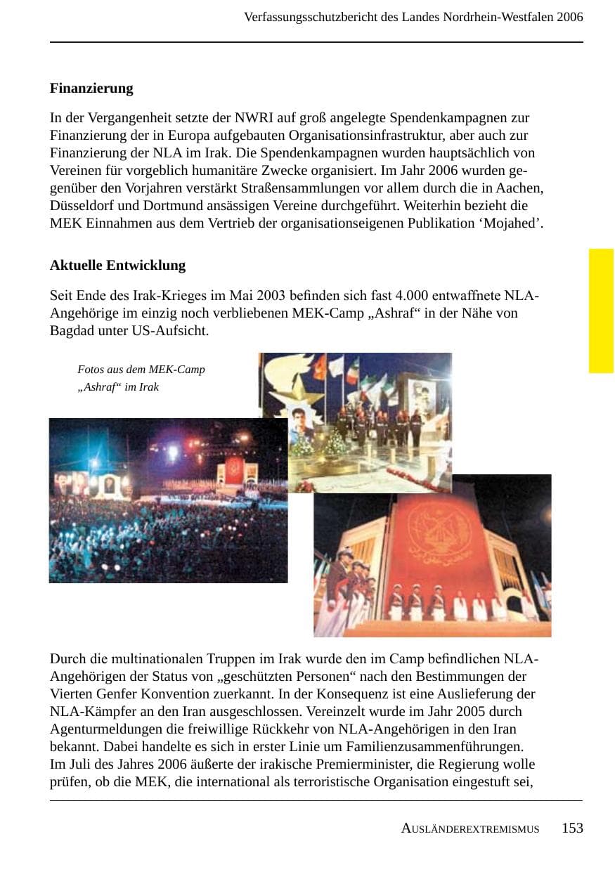 Seite 155 des Verfassungsschutzbericht 2006 Nordrhein-Westfalen