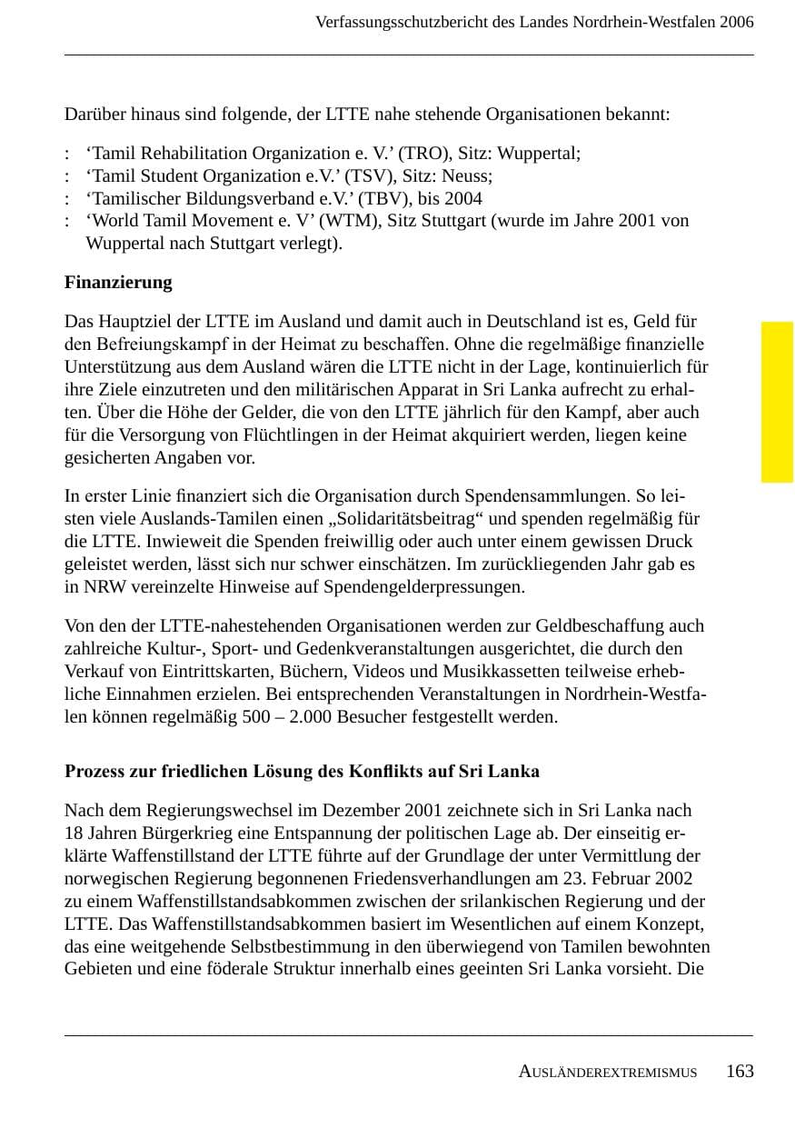 Seite 165 des Verfassungsschutzbericht 2006 Nordrhein-Westfalen