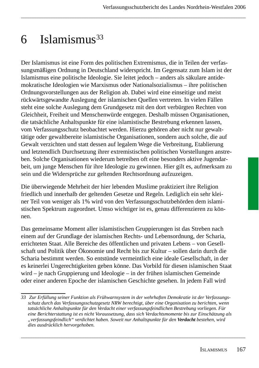 Seite 169 des Verfassungsschutzbericht 2006 Nordrhein-Westfalen