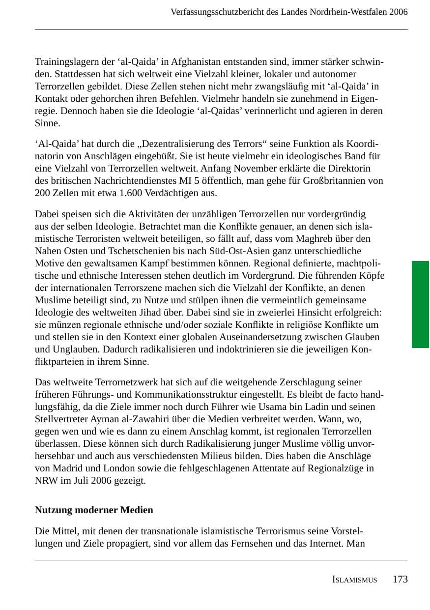 Seite 175 des Verfassungsschutzbericht 2006 Nordrhein-Westfalen