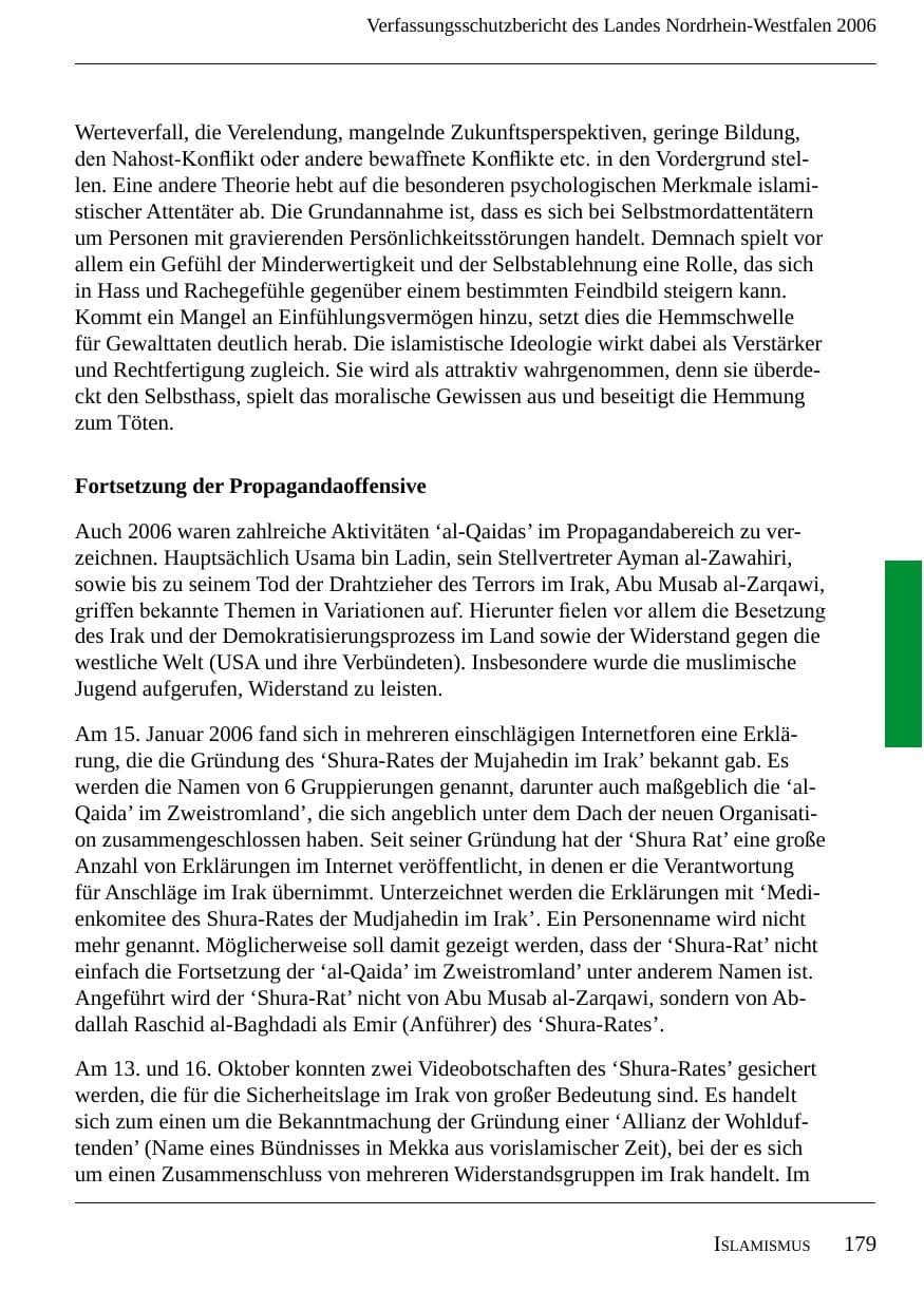 Seite 181 des Verfassungsschutzbericht 2006 Nordrhein-Westfalen