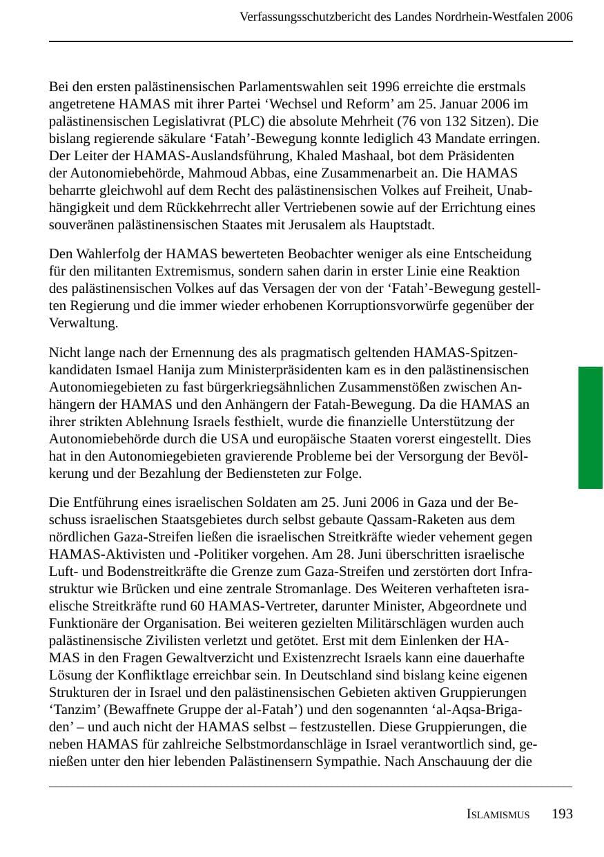 Seite 195 des Verfassungsschutzbericht 2006 Nordrhein-Westfalen