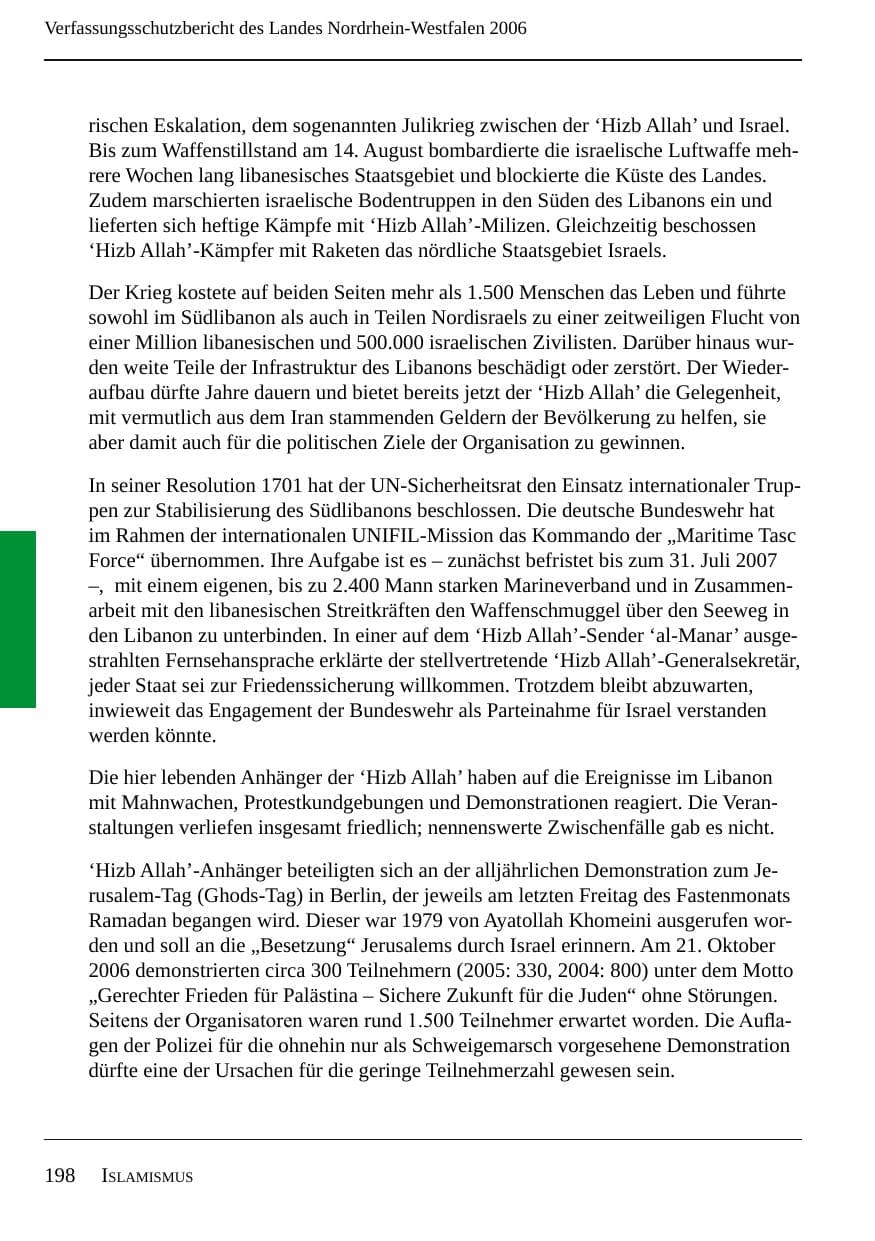 Seite 200 des Verfassungsschutzbericht 2006 Nordrhein-Westfalen