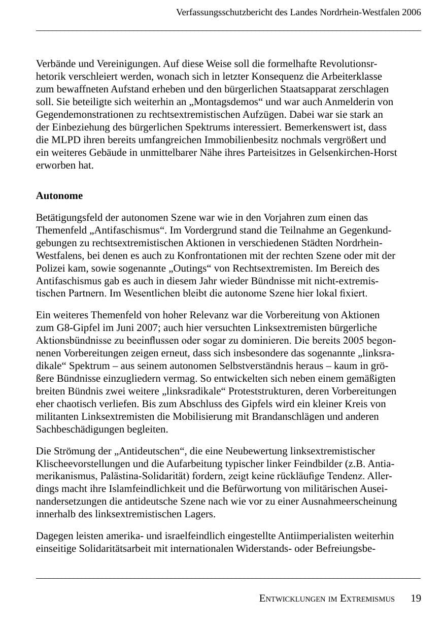 Seite 21 des Verfassungsschutzbericht 2006 Nordrhein-Westfalen