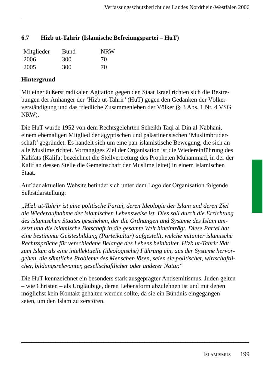 Seite 201 des Verfassungsschutzbericht 2006 Nordrhein-Westfalen