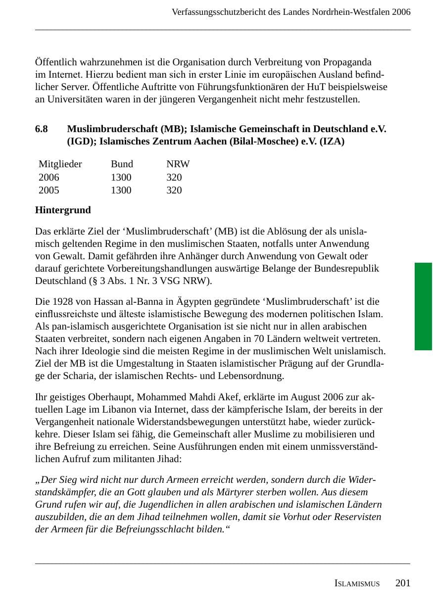 Seite 203 des Verfassungsschutzbericht 2006 Nordrhein-Westfalen