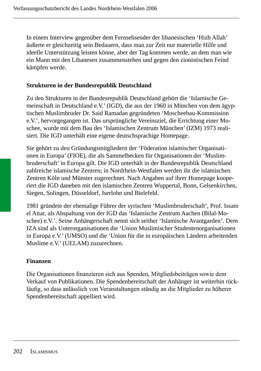 Seite 204 des Verfassungsschutzbericht 2006 Nordrhein-Westfalen