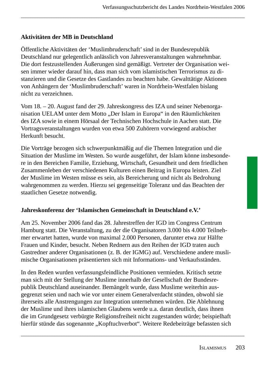 Seite 205 des Verfassungsschutzbericht 2006 Nordrhein-Westfalen