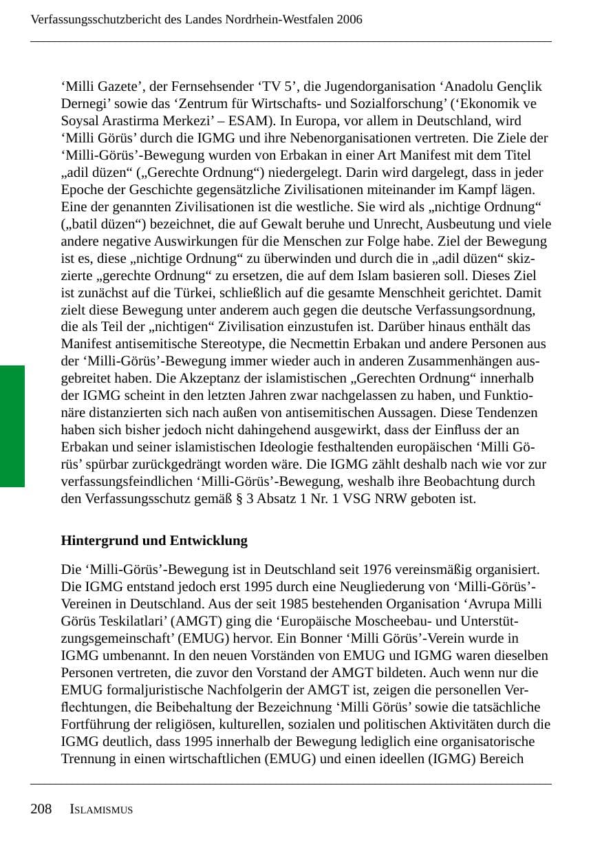Seite 210 des Verfassungsschutzbericht 2006 Nordrhein-Westfalen