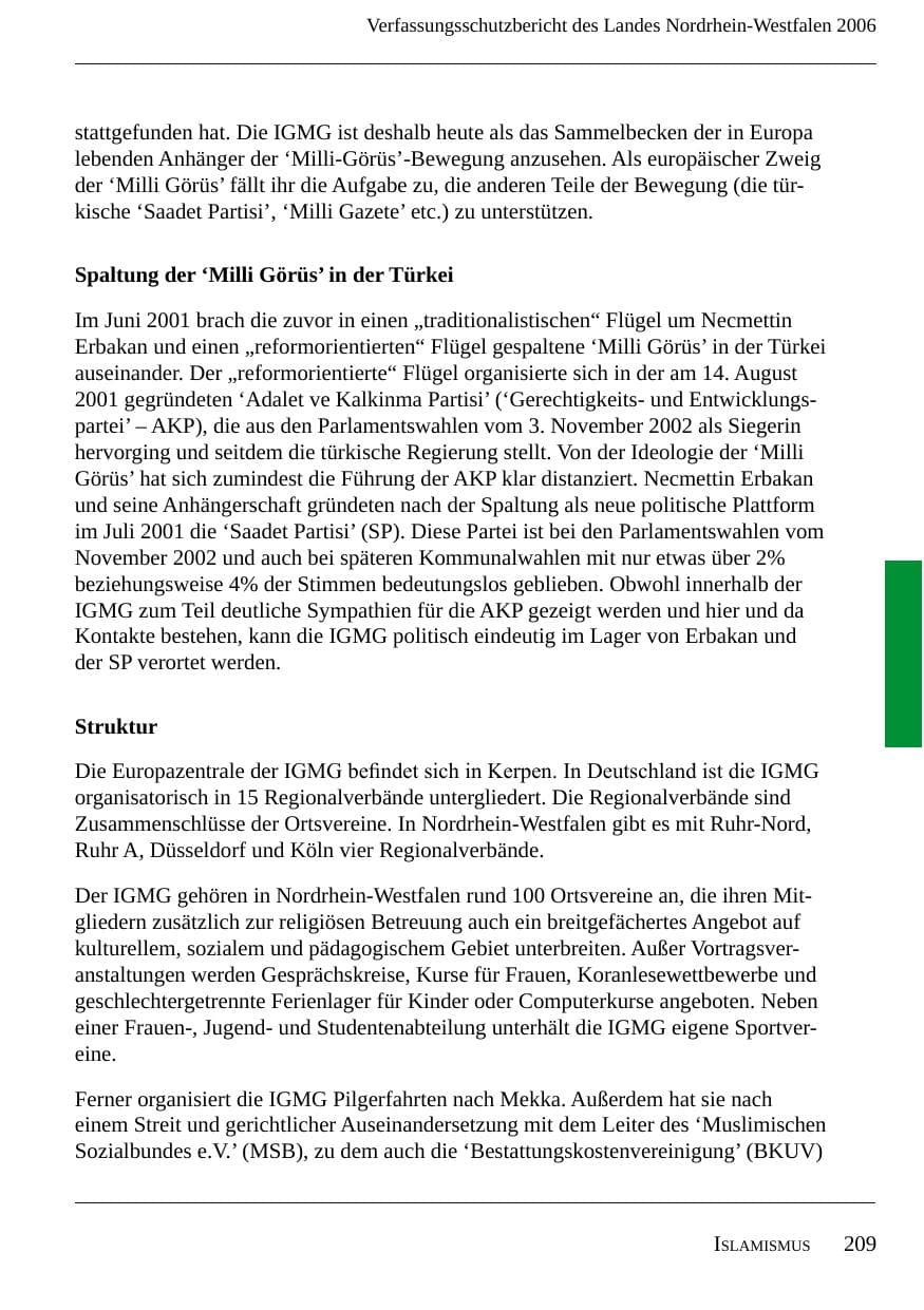 Seite 211 des Verfassungsschutzbericht 2006 Nordrhein-Westfalen