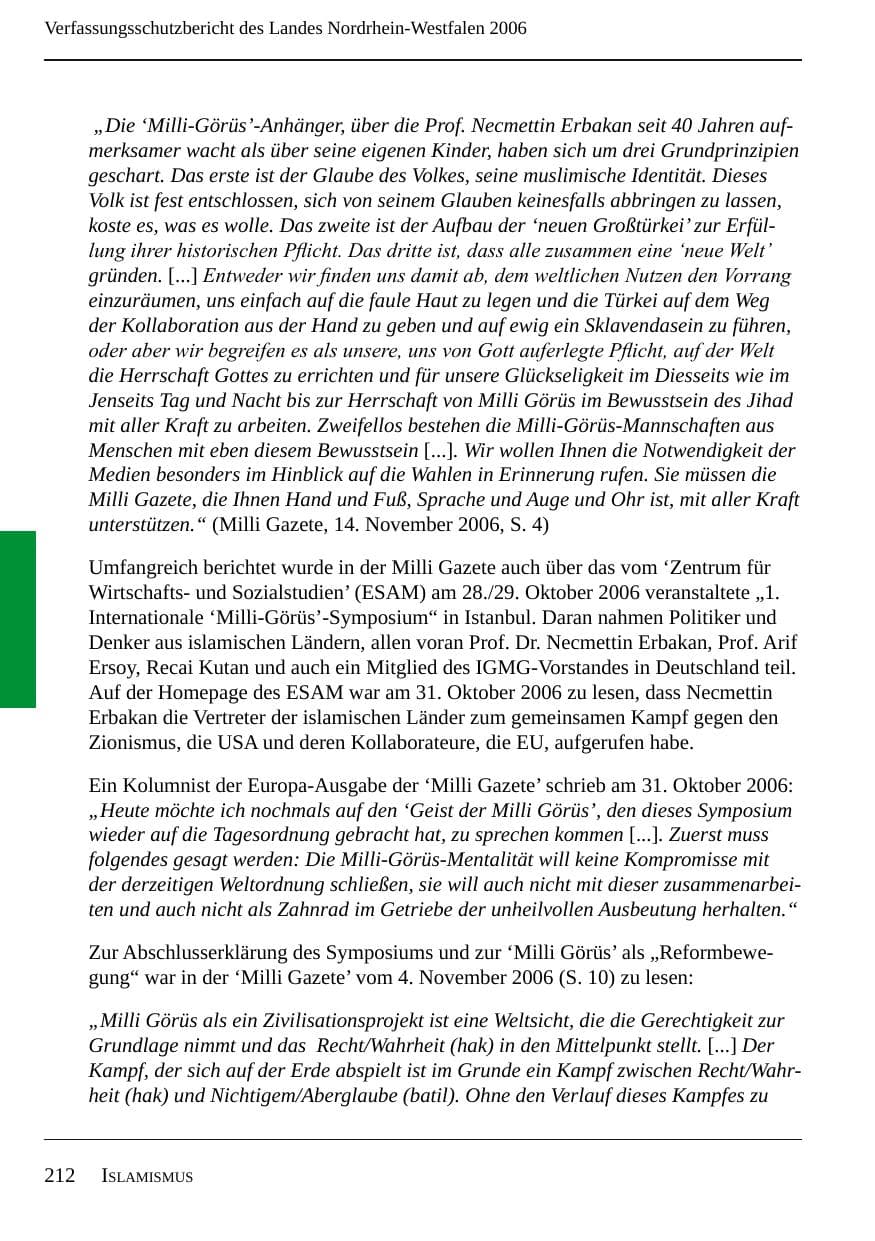 Seite 214 des Verfassungsschutzbericht 2006 Nordrhein-Westfalen
