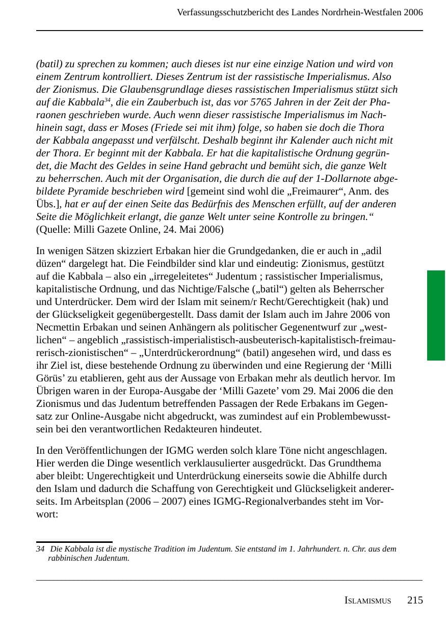 Seite 217 des Verfassungsschutzbericht 2006 Nordrhein-Westfalen