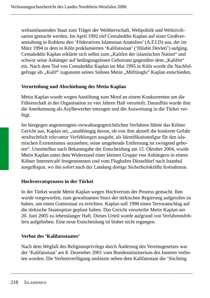 Seite 220 des Verfassungsschutzbericht 2006 Nordrhein-Westfalen