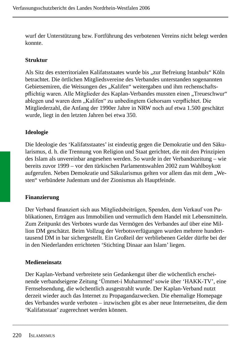 Seite 222 des Verfassungsschutzbericht 2006 Nordrhein-Westfalen