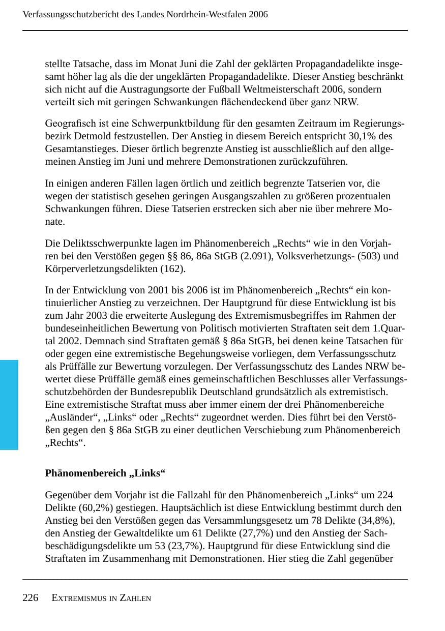 Seite 228 des Verfassungsschutzbericht 2006 Nordrhein-Westfalen