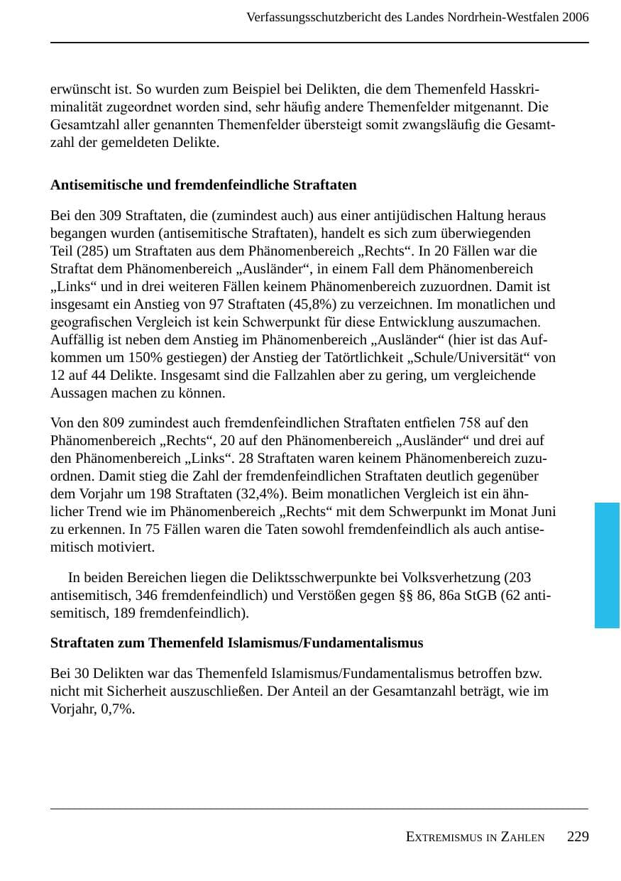Seite 231 des Verfassungsschutzbericht 2006 Nordrhein-Westfalen