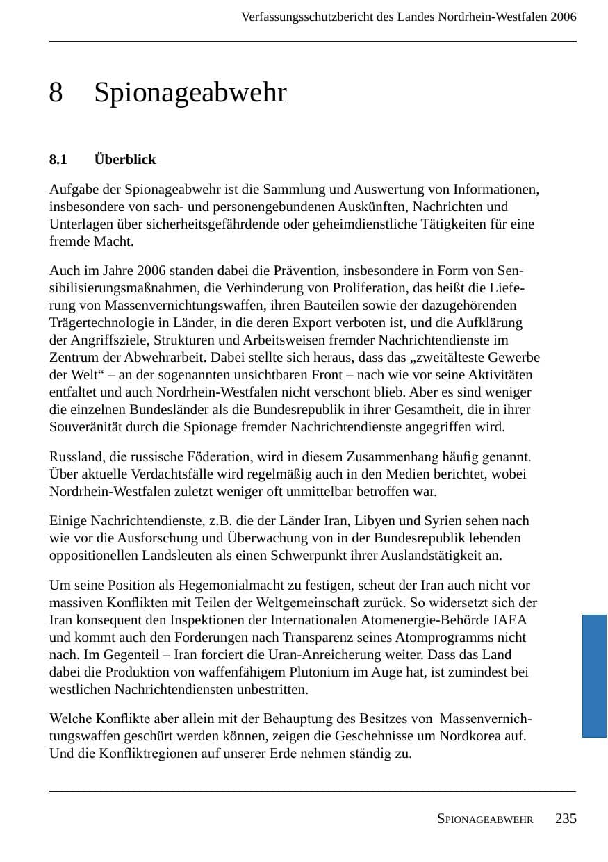 Seite 237 des Verfassungsschutzbericht 2006 Nordrhein-Westfalen