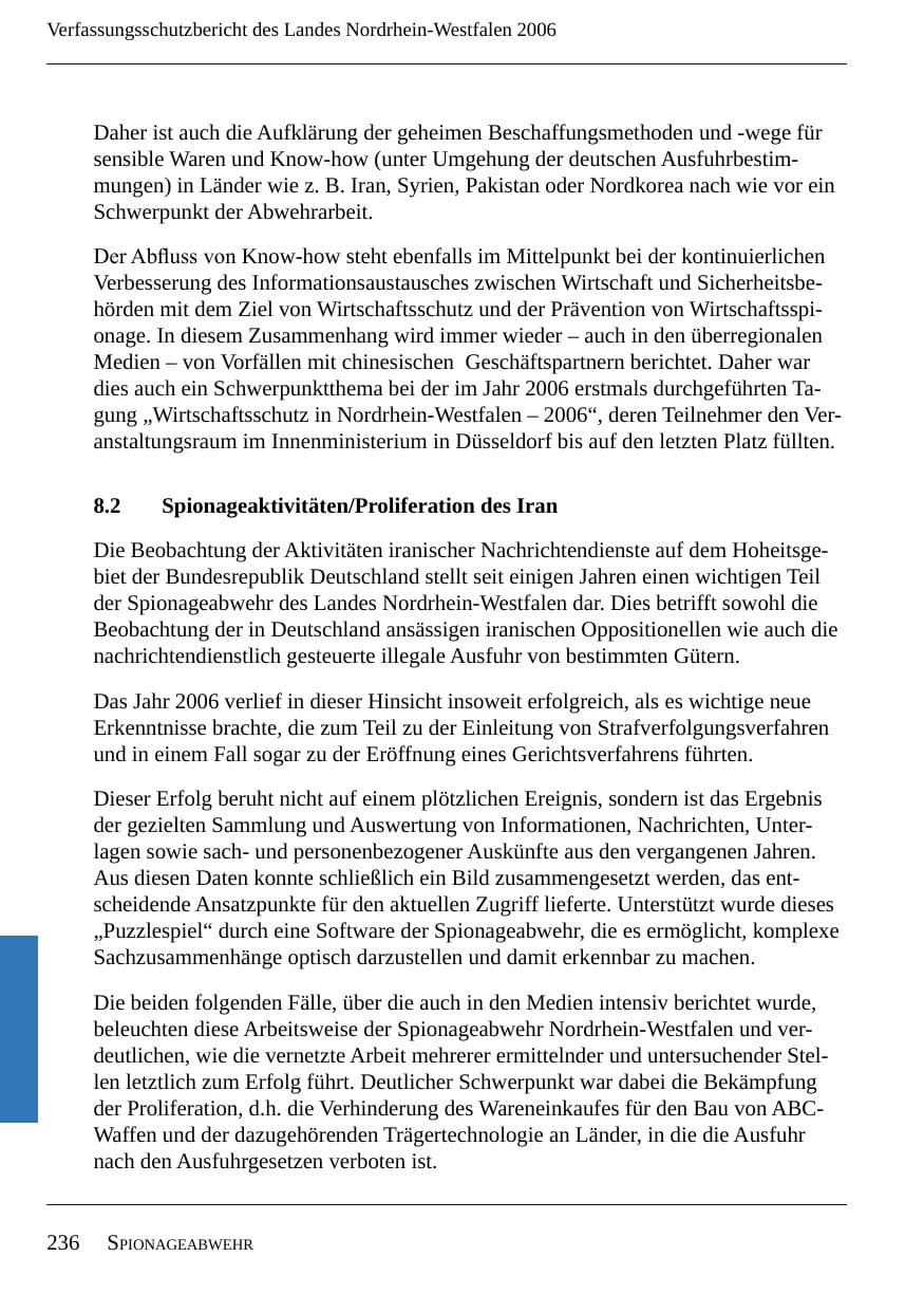 Seite 238 des Verfassungsschutzbericht 2006 Nordrhein-Westfalen