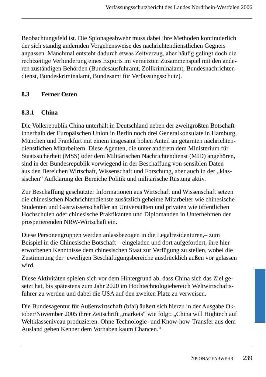 Seite 241 des Verfassungsschutzbericht 2006 Nordrhein-Westfalen