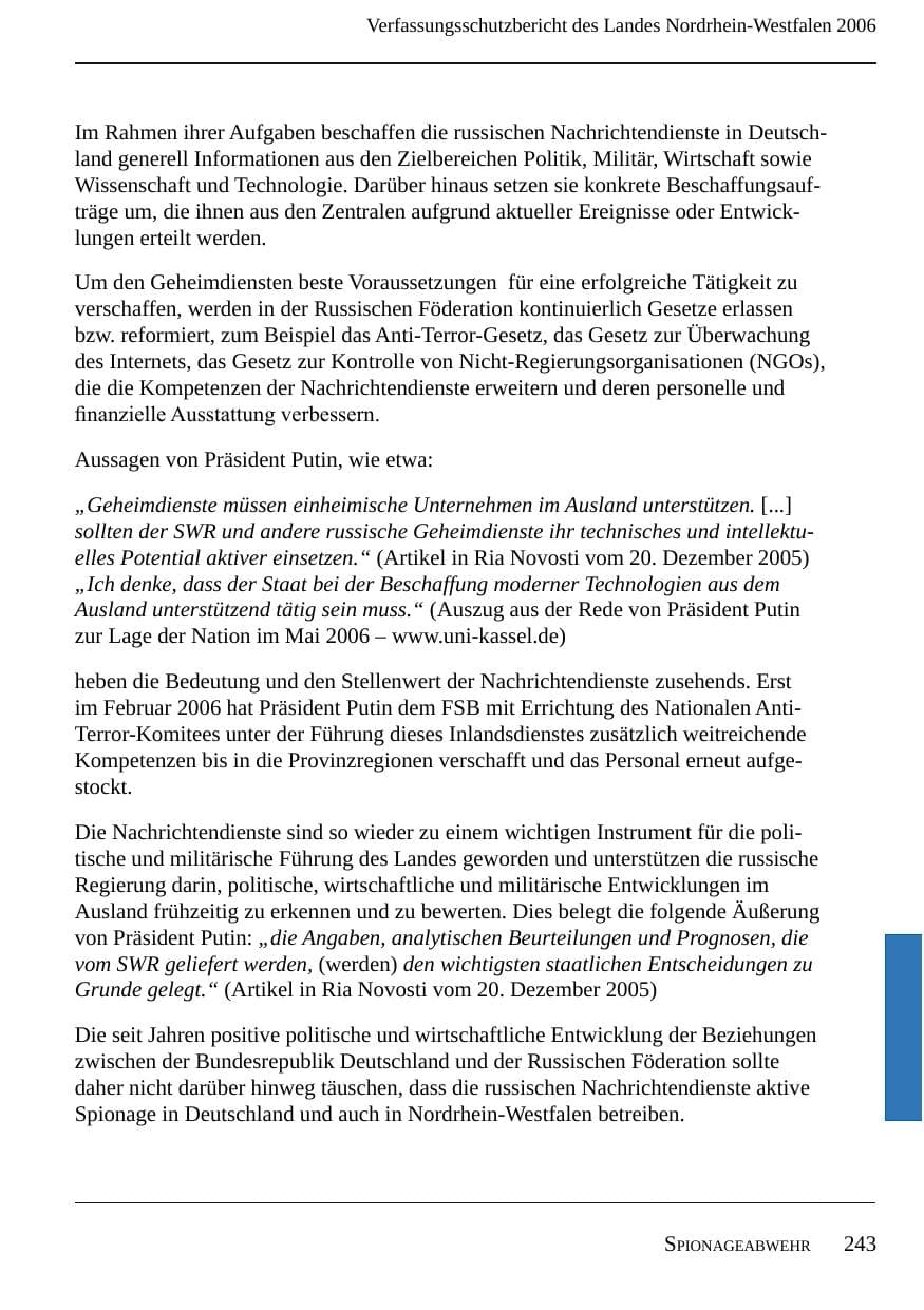 Seite 245 des Verfassungsschutzbericht 2006 Nordrhein-Westfalen