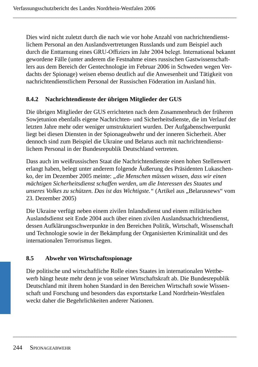 Seite 246 des Verfassungsschutzbericht 2006 Nordrhein-Westfalen