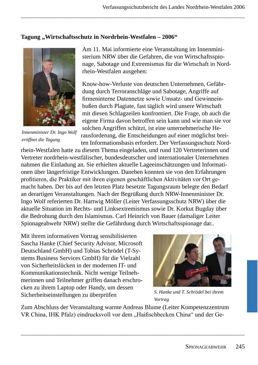 Seite 247 des Verfassungsschutzbericht 2006 Nordrhein-Westfalen