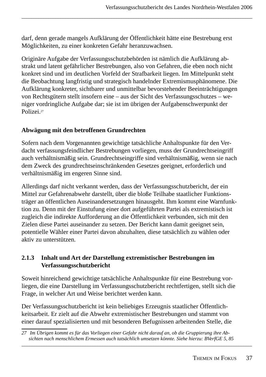 Seite 39 des Verfassungsschutzbericht 2006 Nordrhein-Westfalen