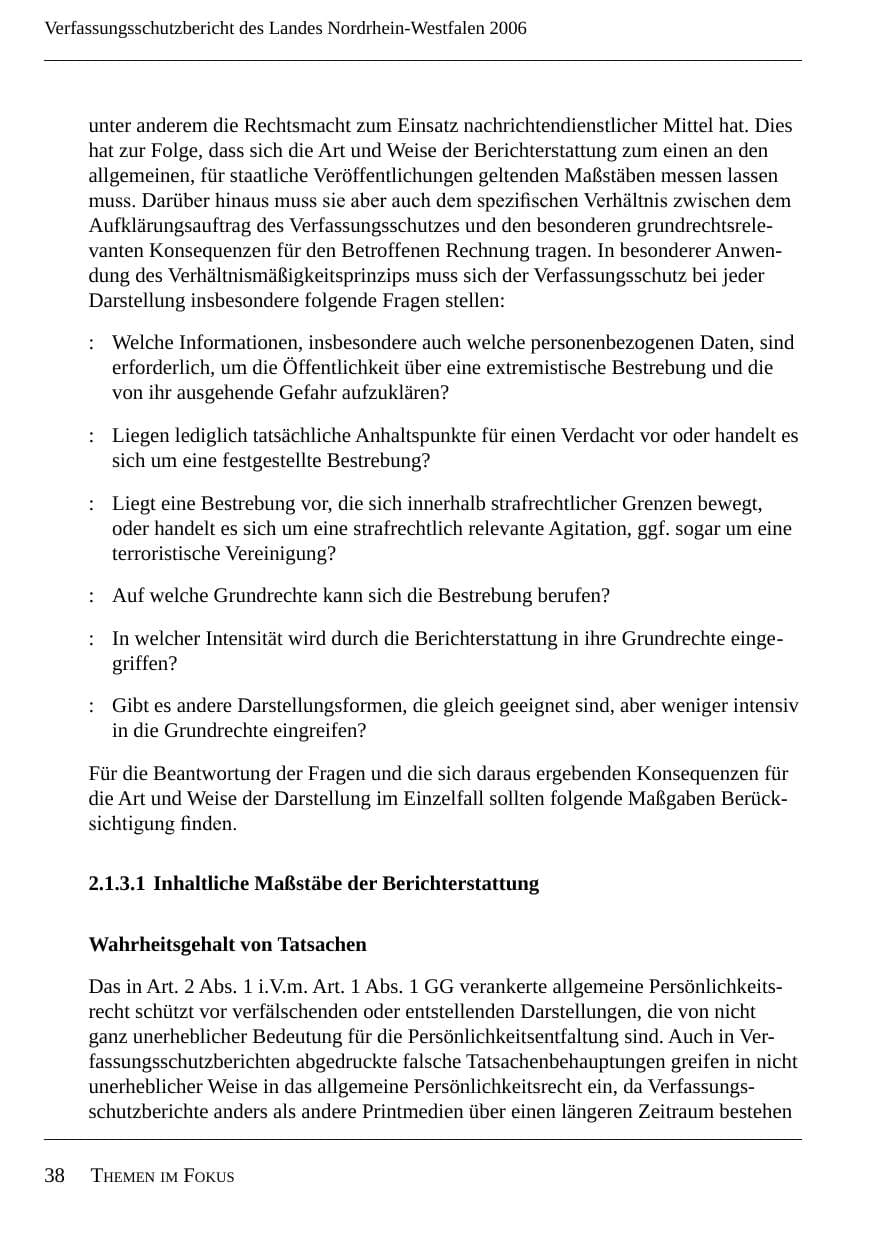 Seite 40 des Verfassungsschutzbericht 2006 Nordrhein-Westfalen