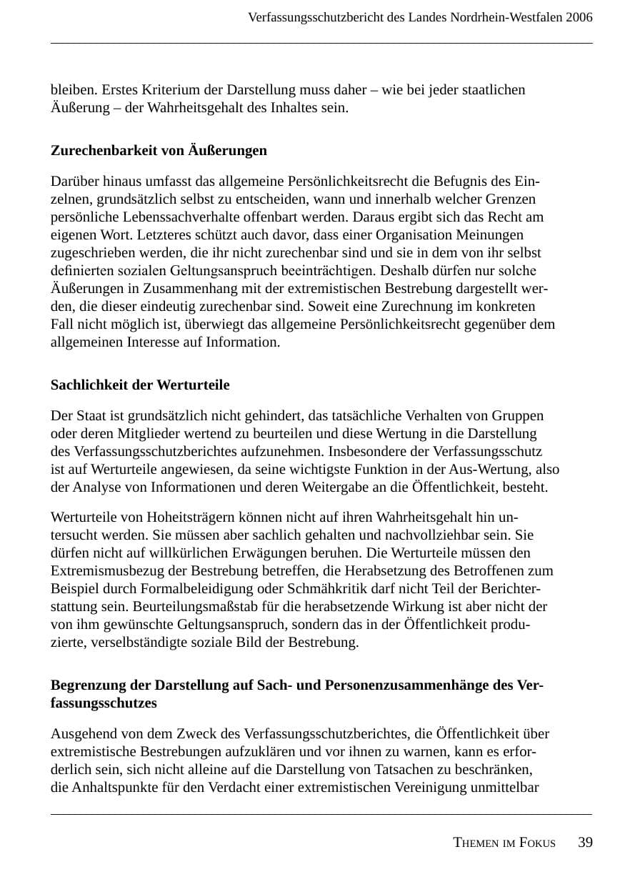 Seite 41 des Verfassungsschutzbericht 2006 Nordrhein-Westfalen