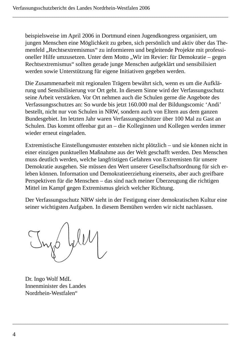 Seite 6 des Verfassungsschutzbericht 2006 Nordrhein-Westfalen