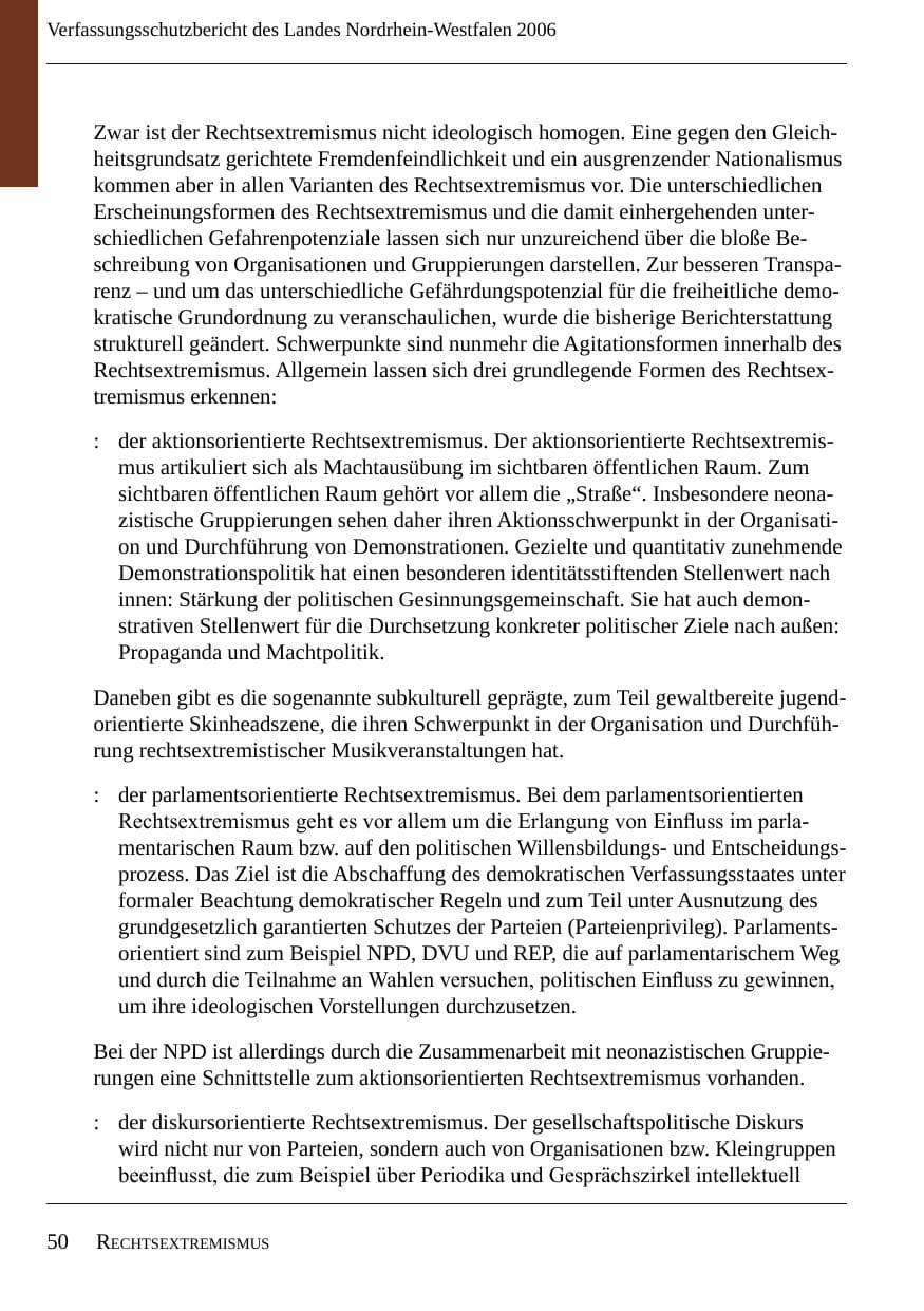 Seite 52 des Verfassungsschutzbericht 2006 Nordrhein-Westfalen