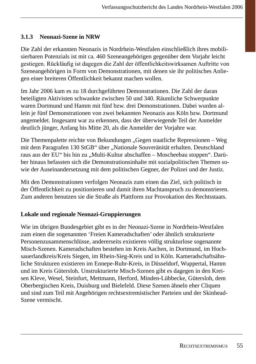 Seite 57 des Verfassungsschutzbericht 2006 Nordrhein-Westfalen