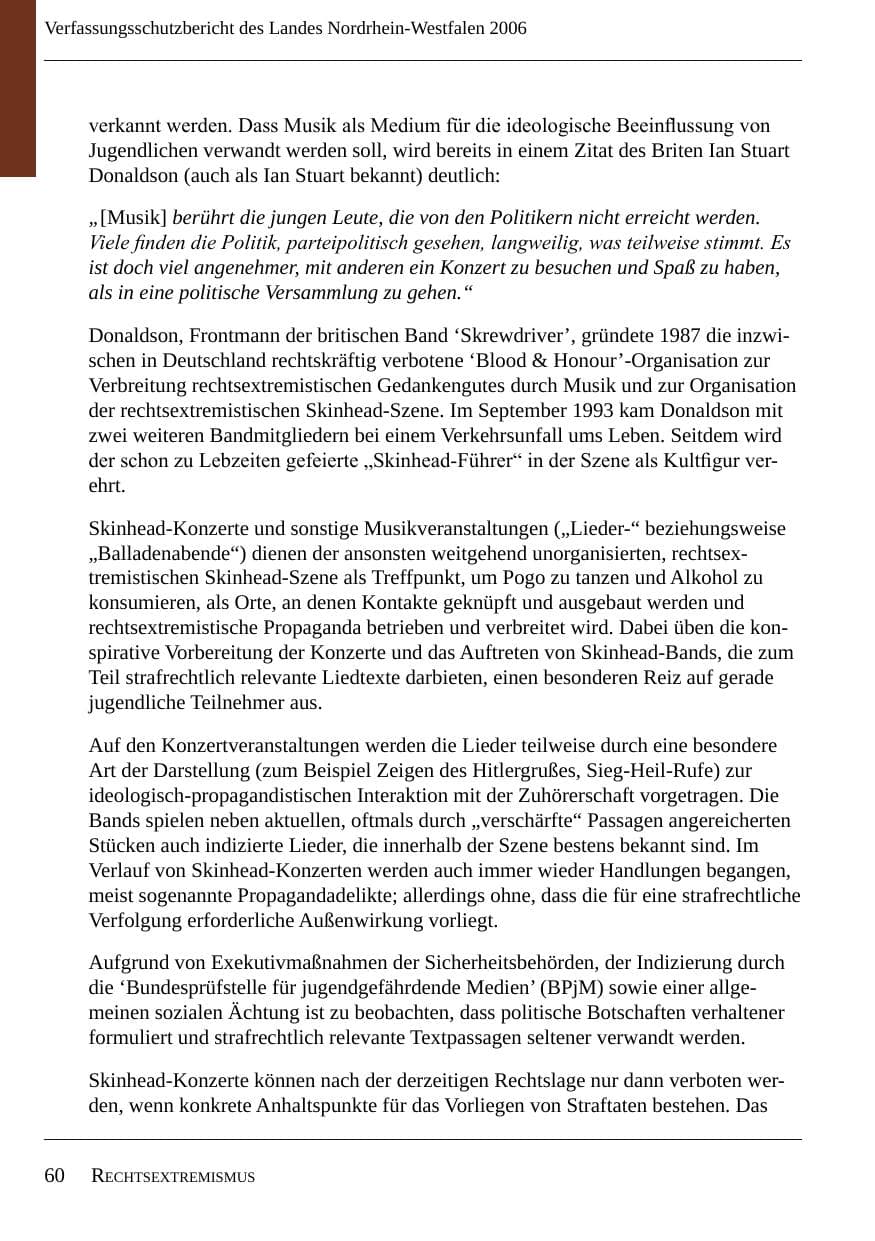 Seite 62 des Verfassungsschutzbericht 2006 Nordrhein-Westfalen