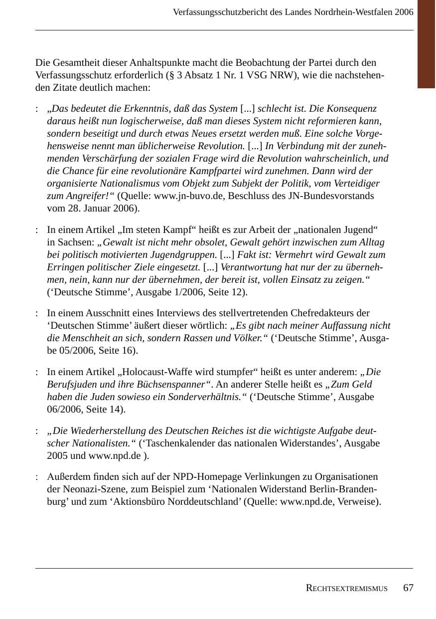 Seite 69 des Verfassungsschutzbericht 2006 Nordrhein-Westfalen