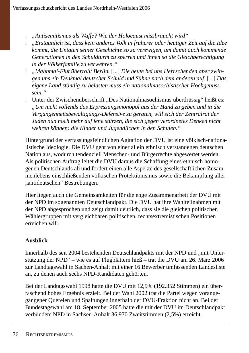 Seite 78 des Verfassungsschutzbericht 2006 Nordrhein-Westfalen