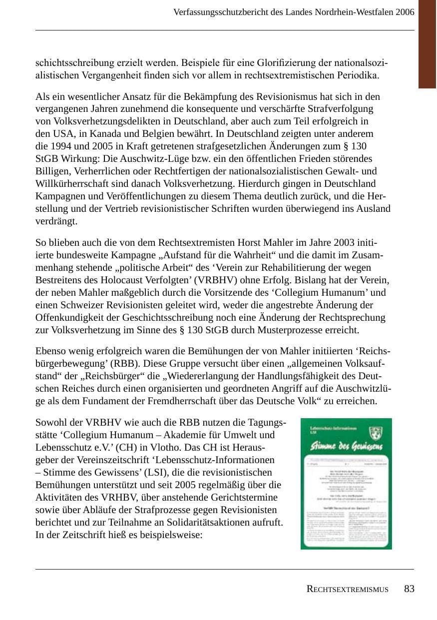 Seite 85 des Verfassungsschutzbericht 2006 Nordrhein-Westfalen