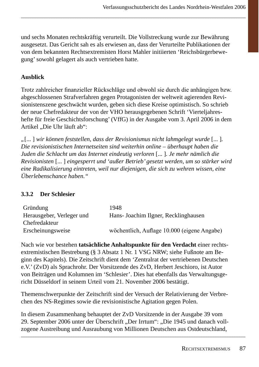 Seite 89 des Verfassungsschutzbericht 2006 Nordrhein-Westfalen
