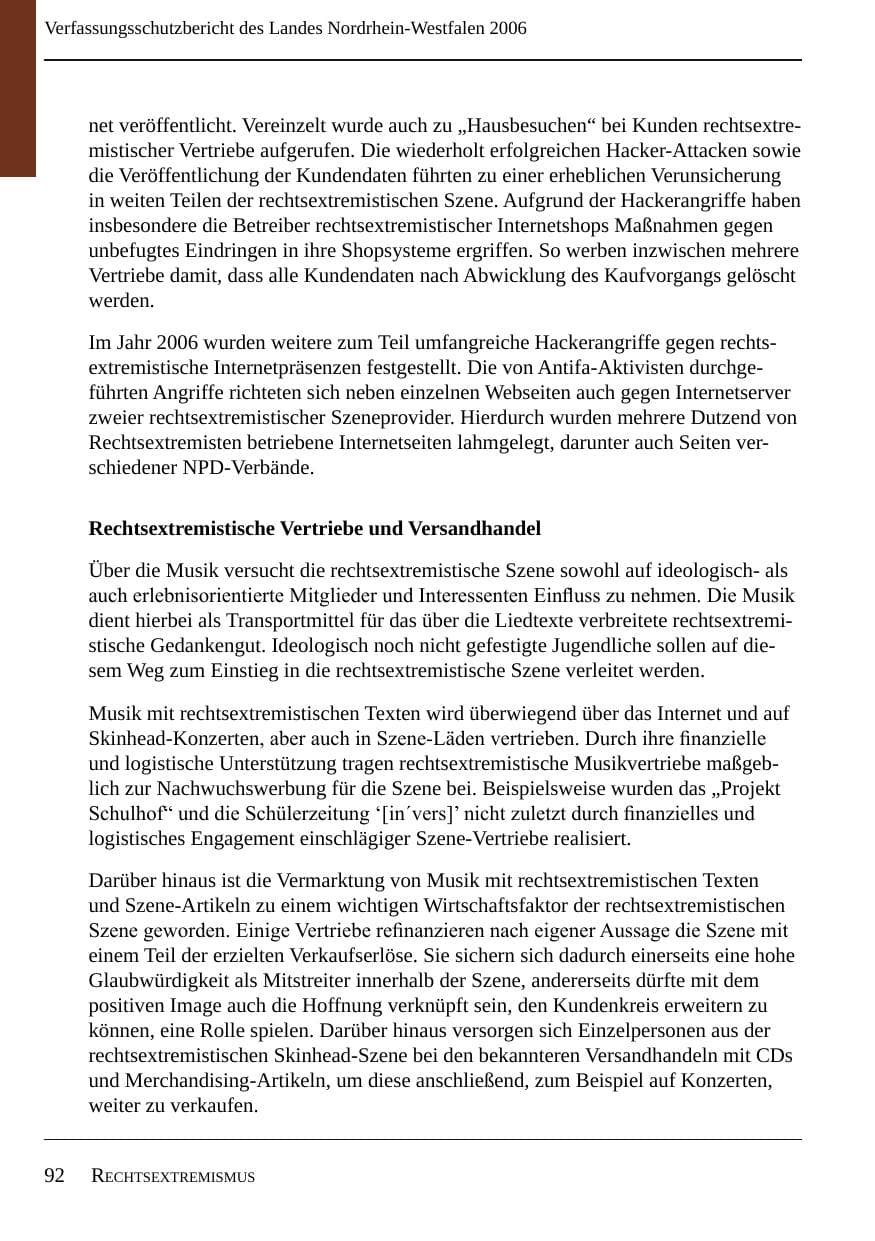 Seite 94 des Verfassungsschutzbericht 2006 Nordrhein-Westfalen