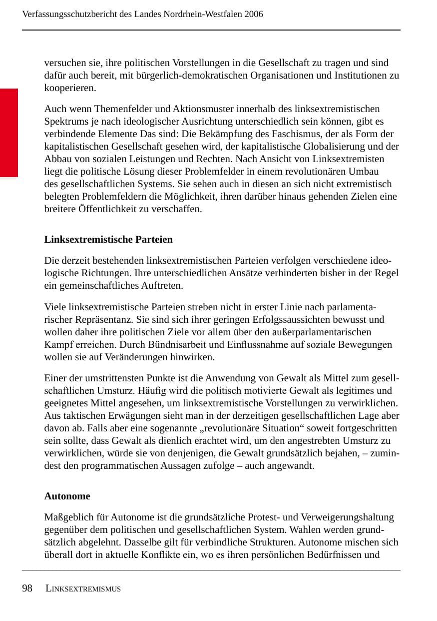 Seite 100 des Verfassungsschutzbericht 2006 Nordrhein-Westfalen