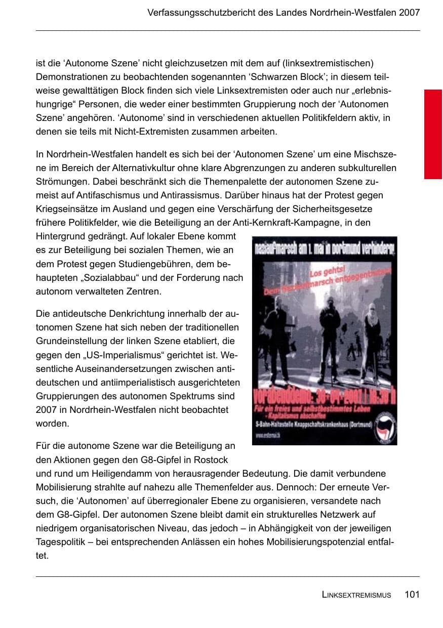 Seite 103 des Verfassungsschutzbericht 2007 Nordrhein-Westfalen