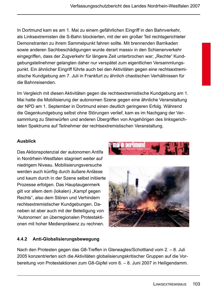 Seite 105 des Verfassungsschutzbericht 2007 Nordrhein-Westfalen