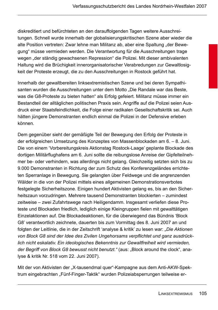 Seite 107 des Verfassungsschutzbericht 2007 Nordrhein-Westfalen