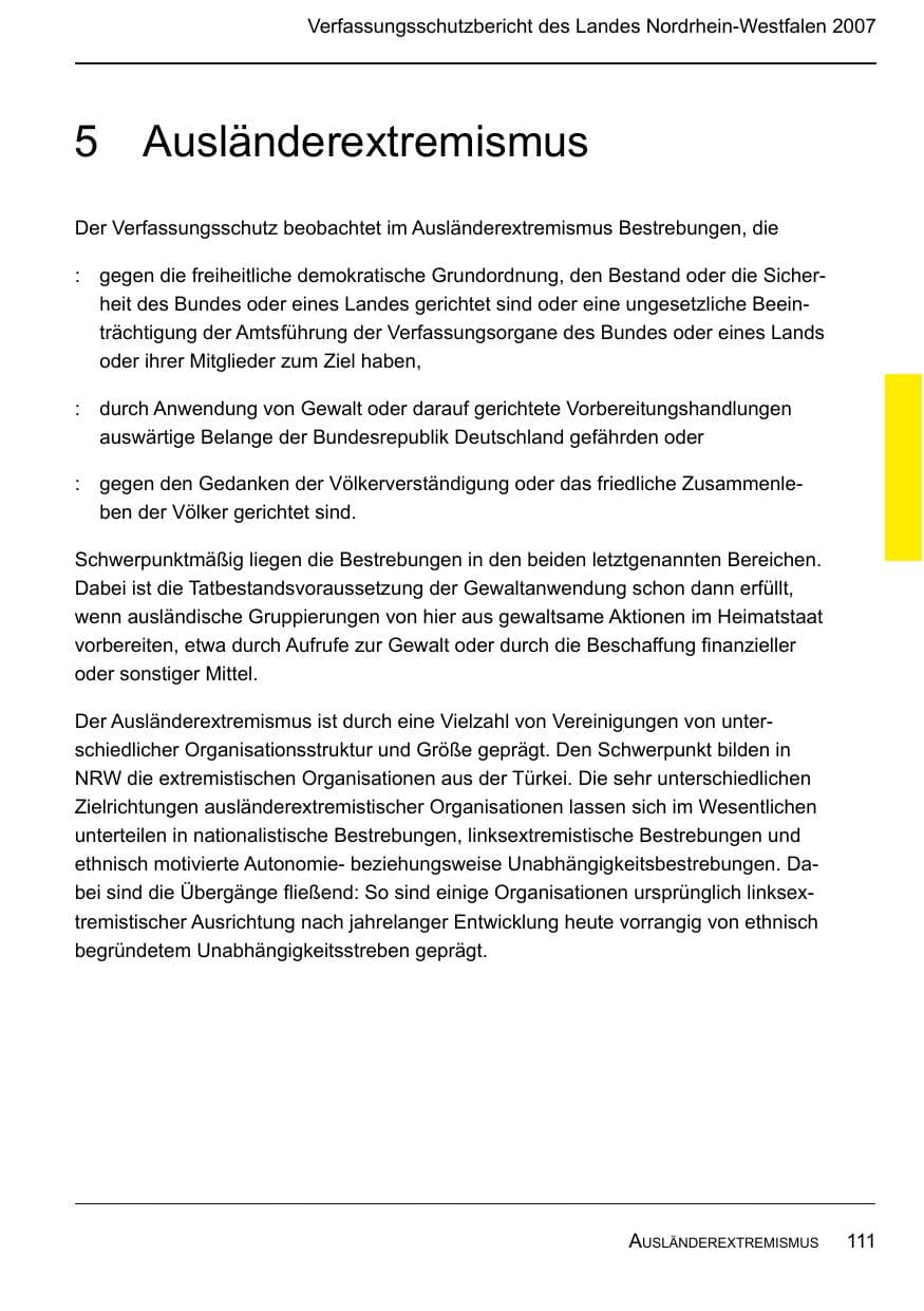 Seite 113 des Verfassungsschutzbericht 2007 Nordrhein-Westfalen
