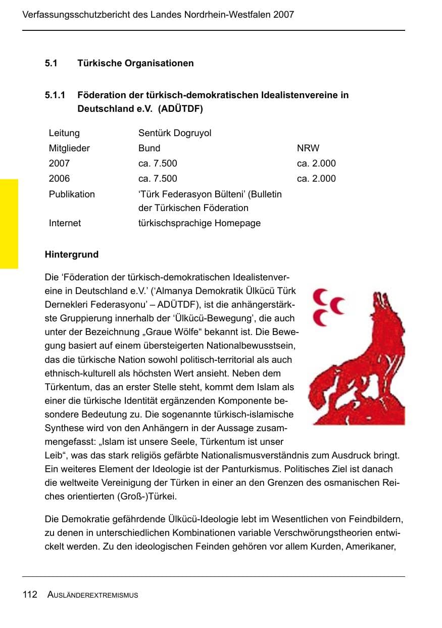 Seite 114 des Verfassungsschutzbericht 2007 Nordrhein-Westfalen